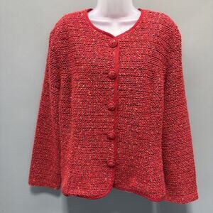 Vtg Victoria Morgan Textured Weave Red Jacket Holiday Party Made USA Size 18